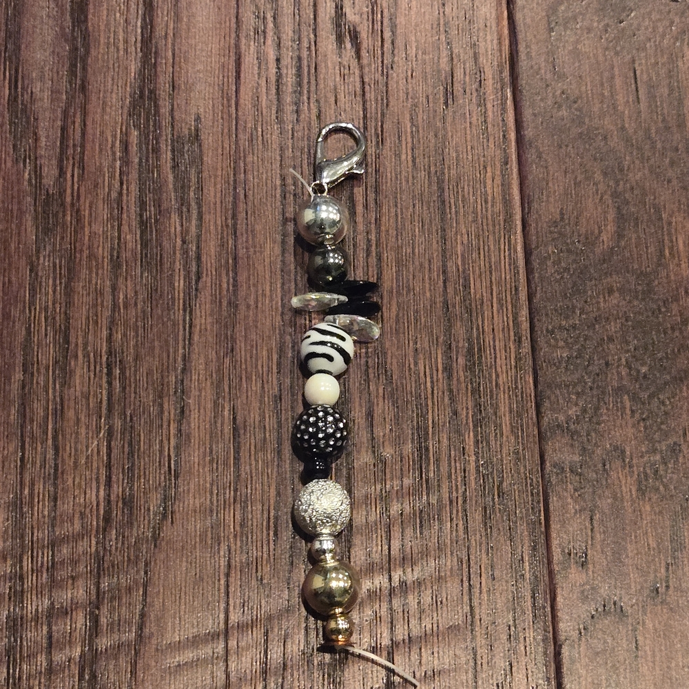 Homemade Beaded Keychain Or Bag Tag Roughly 4.5" Long. Large Lobster Claw Clasp.